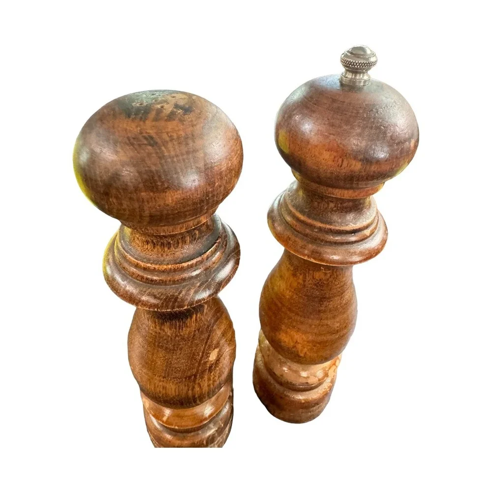 Vintage Japan Woodcrest Creations Solid Wood Salt Shaker Pepper Mill Grinder 7